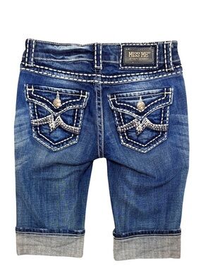 Miss Me Capri Shorts Embroidered Flap Pockets Cuffed Bermuda Size 26